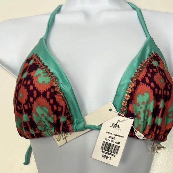 Sofia by VIX NWT Bikini Top LARGE Tribal Beaded Halter Swim Top Adjustable Ties - Picture 2 of 6